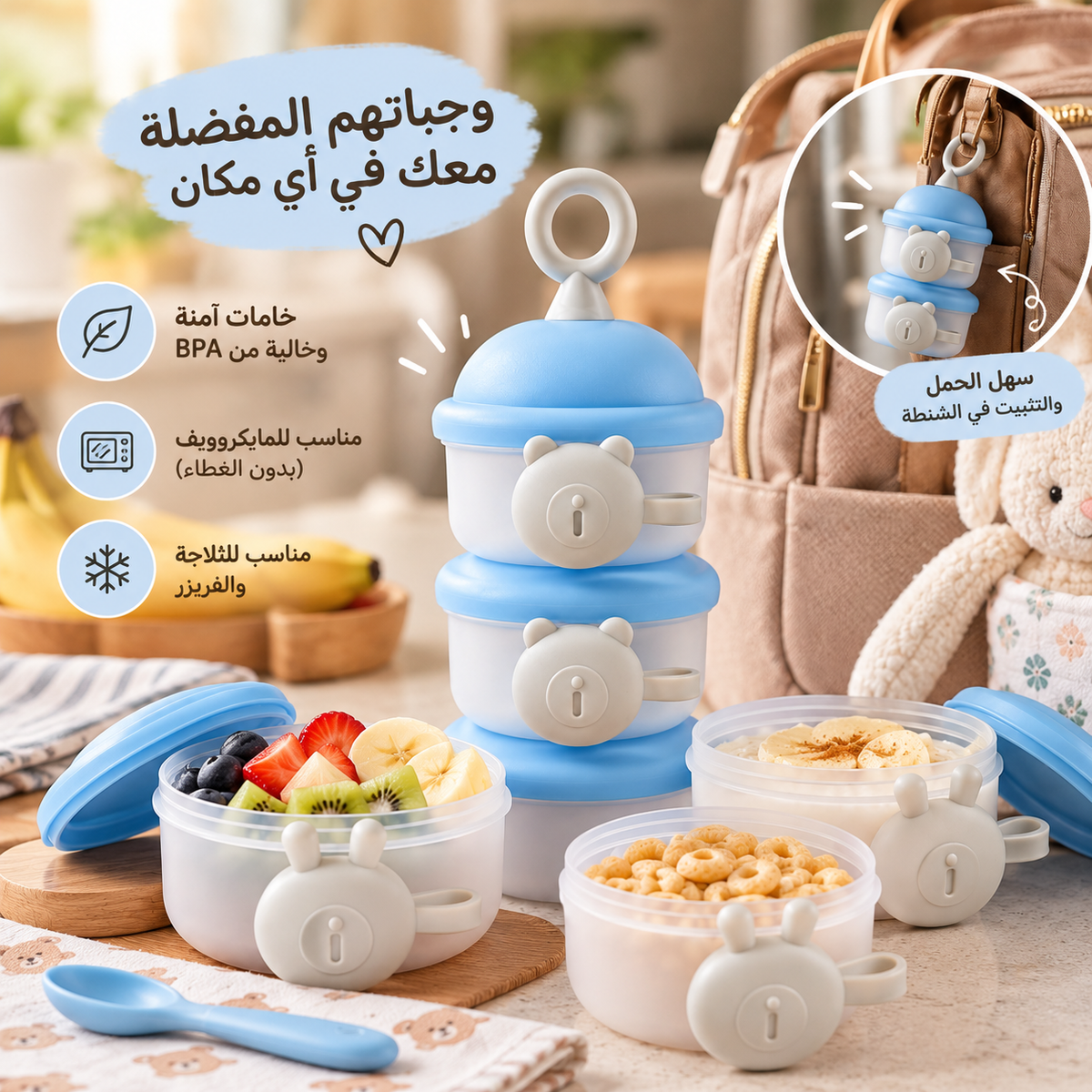 Bebek Multi-Layer Smart Container | 3-Tier Baby Formula ; Food Storage + Free Gift