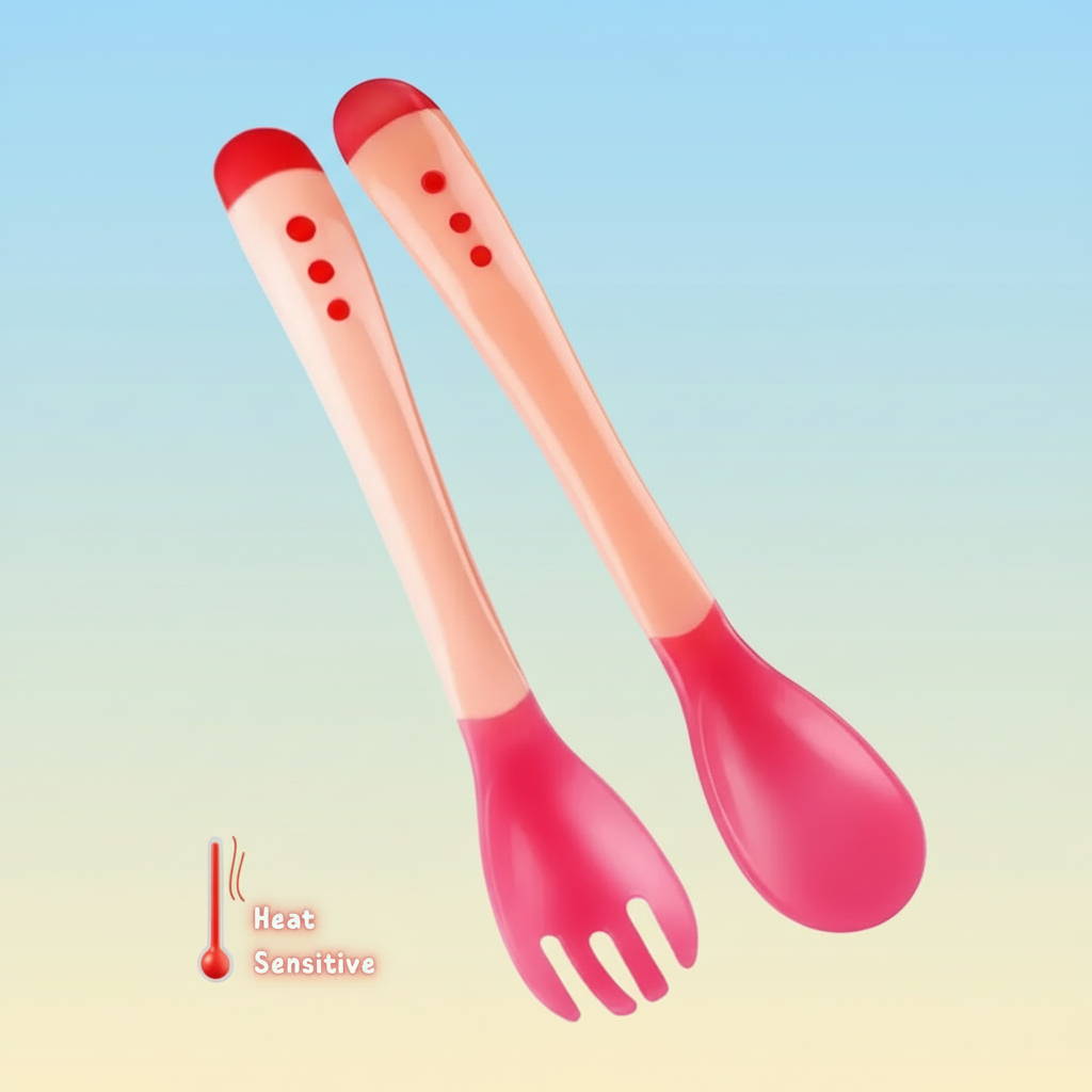 Two heat-sensitive utensils with red ends on a colorful background